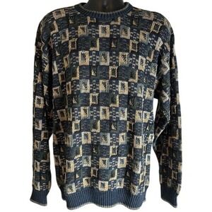 Hastings Geometric Vintage Sweater Cotton Acrylic Crewneck Mens‎ XL Made in USA